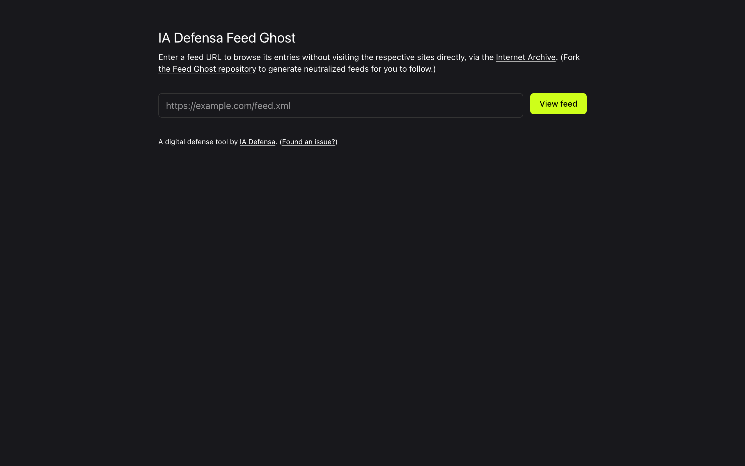 Feed Ghost feed input form (interactive feed viewer).