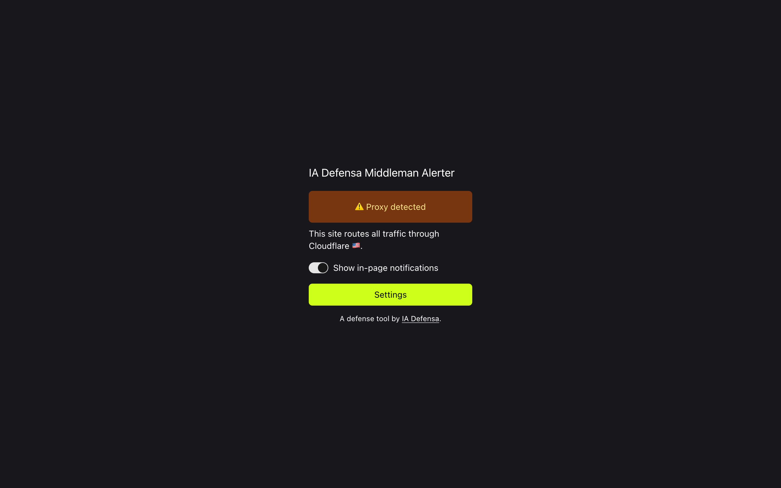 Middleman Alerter popup showing a detected proxy.