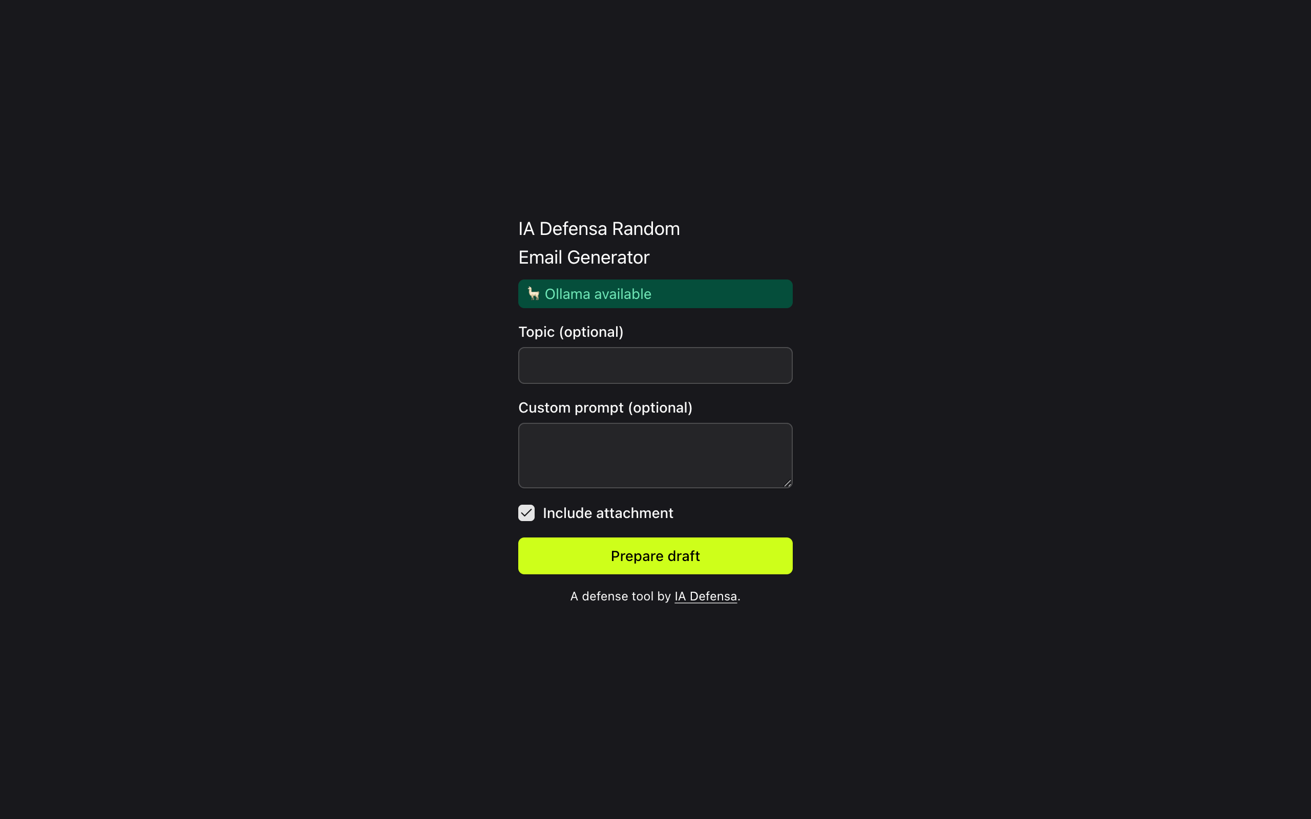 Random Email Generator extension popup signaling AI availability, prompt input fields, and an attachment option.