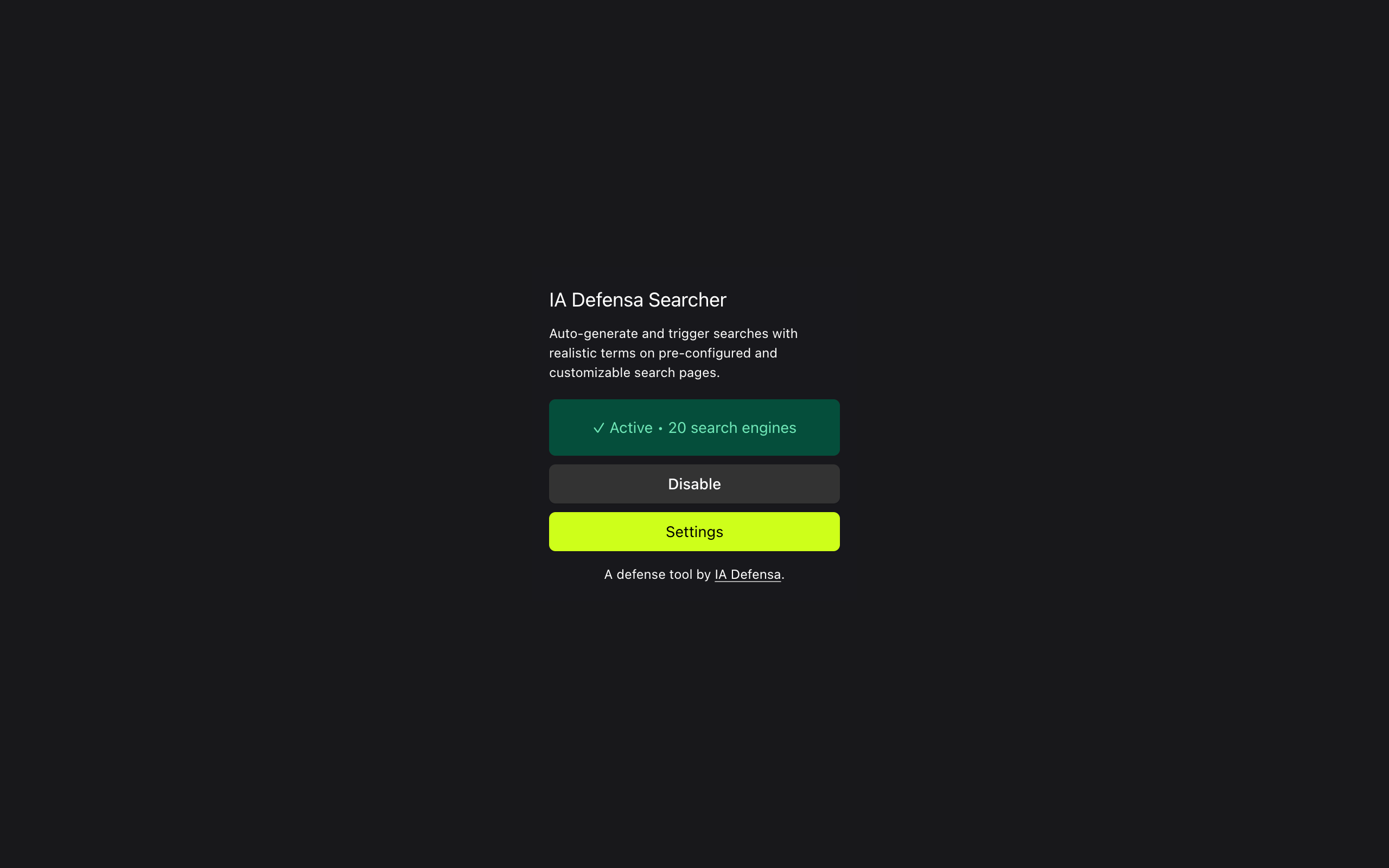 Searcher extension popup.